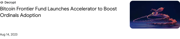 Saved reference listing: Bitcoin Frontier Fund Launches Accelerator to Boost Ordinals Adoption